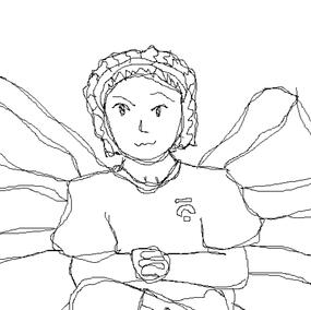 A drawing of a girl with wings